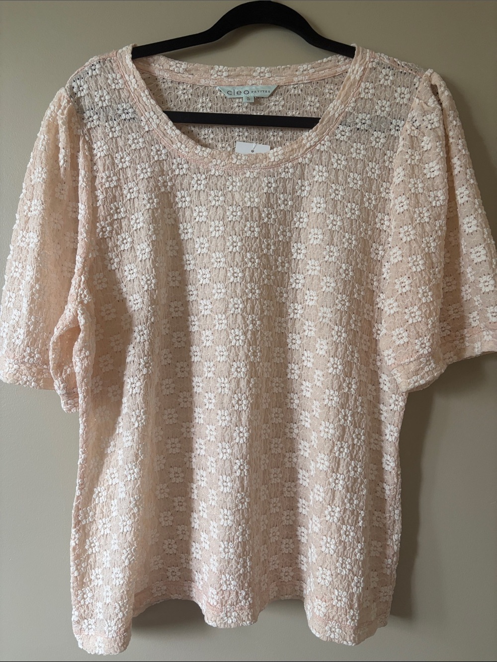 Cleo Women's Peach/White Lace Overlay Top